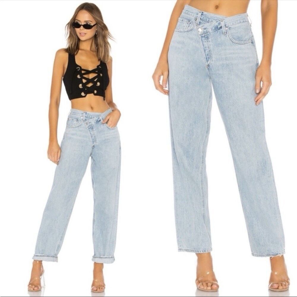 AGOLDE Criss Cross Crossover Suburbia High Rise Denim Straight Leg Jeans Size 25